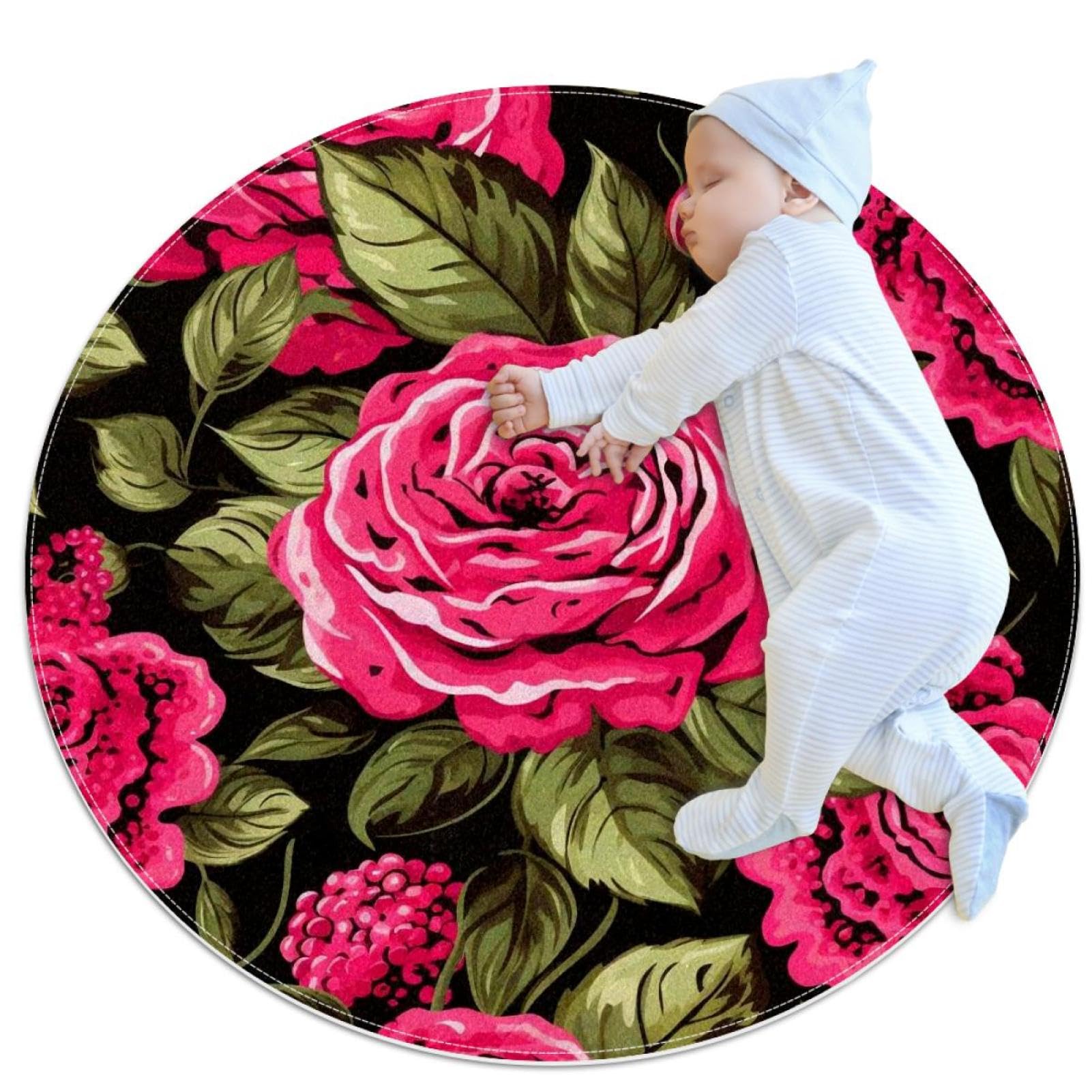 Tapis de salle de bain avec feuilles antidérapant et sécurisé rond 1m