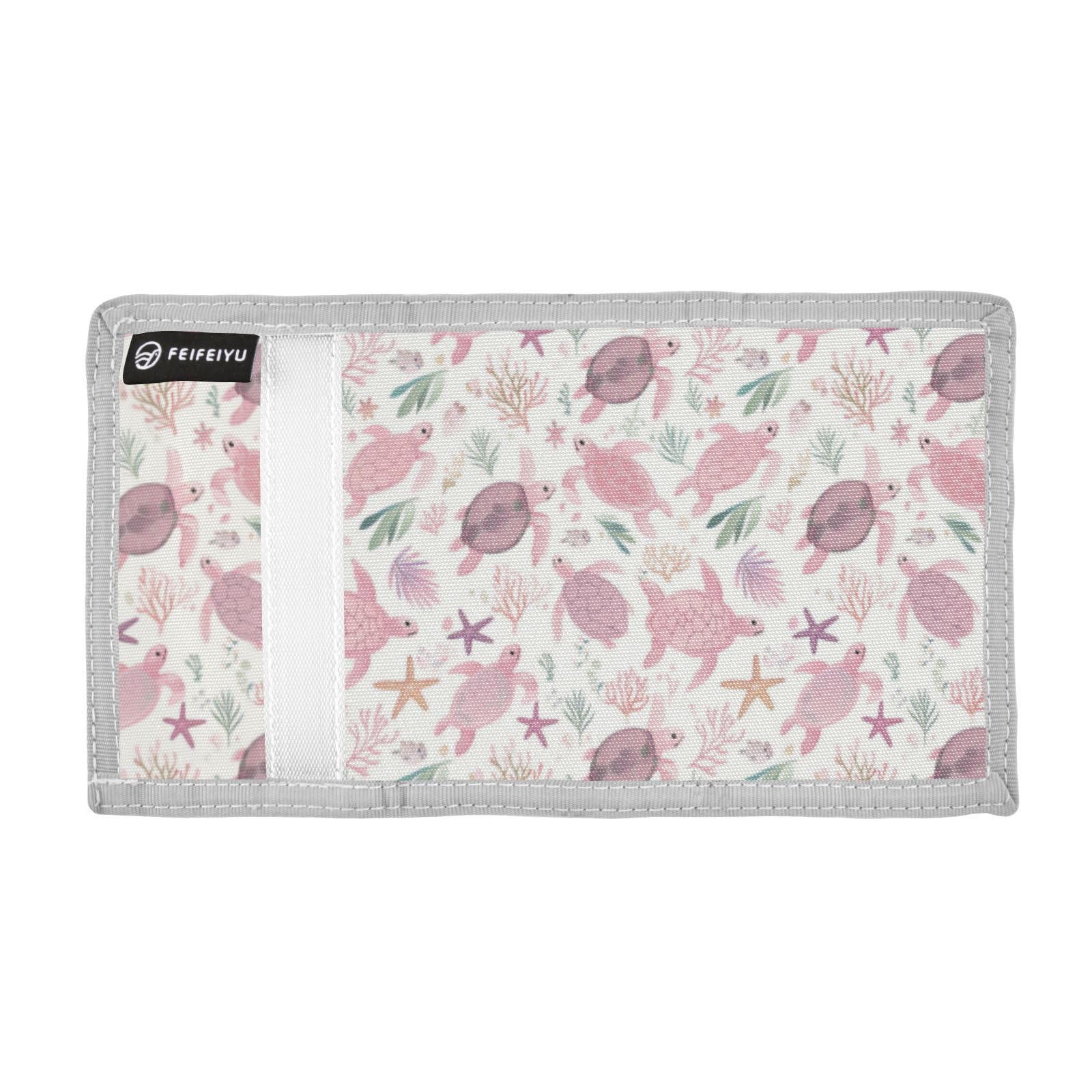 Wusikd Pink Sea Turtles Kids Wallet for Boys Girls Starfish Toddler Trifold Wallet Novelty Wallet for Teens Women Men