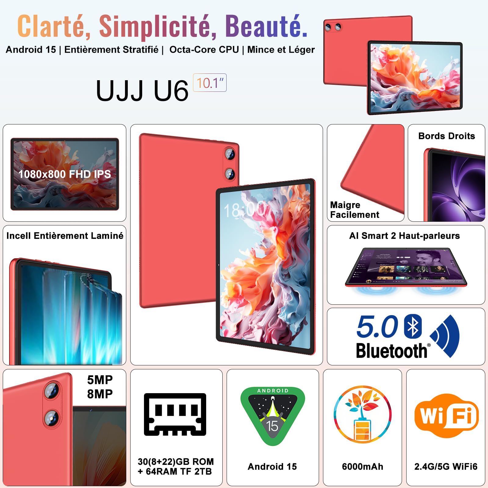 La tablette UJJ Gemini AI 10 pouces, présentée avec son étui, clavier et souris inclus pour un usage polyvalent.