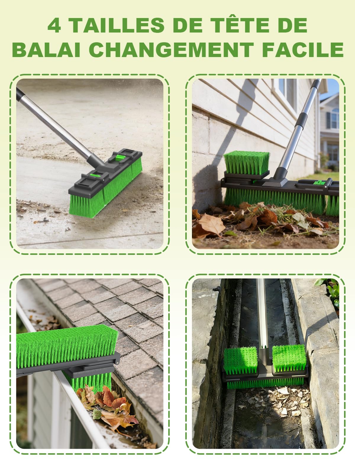 18 Pouces/45cm Grand Large Réglable Résistant Balai à Pousser Extérieur Tête de Brosse Rigide avec Manche Fileté à 4 Sections 152cm pour Entrepôt Allée Garage Terrasse Trottoir Atelier Nettoyage
