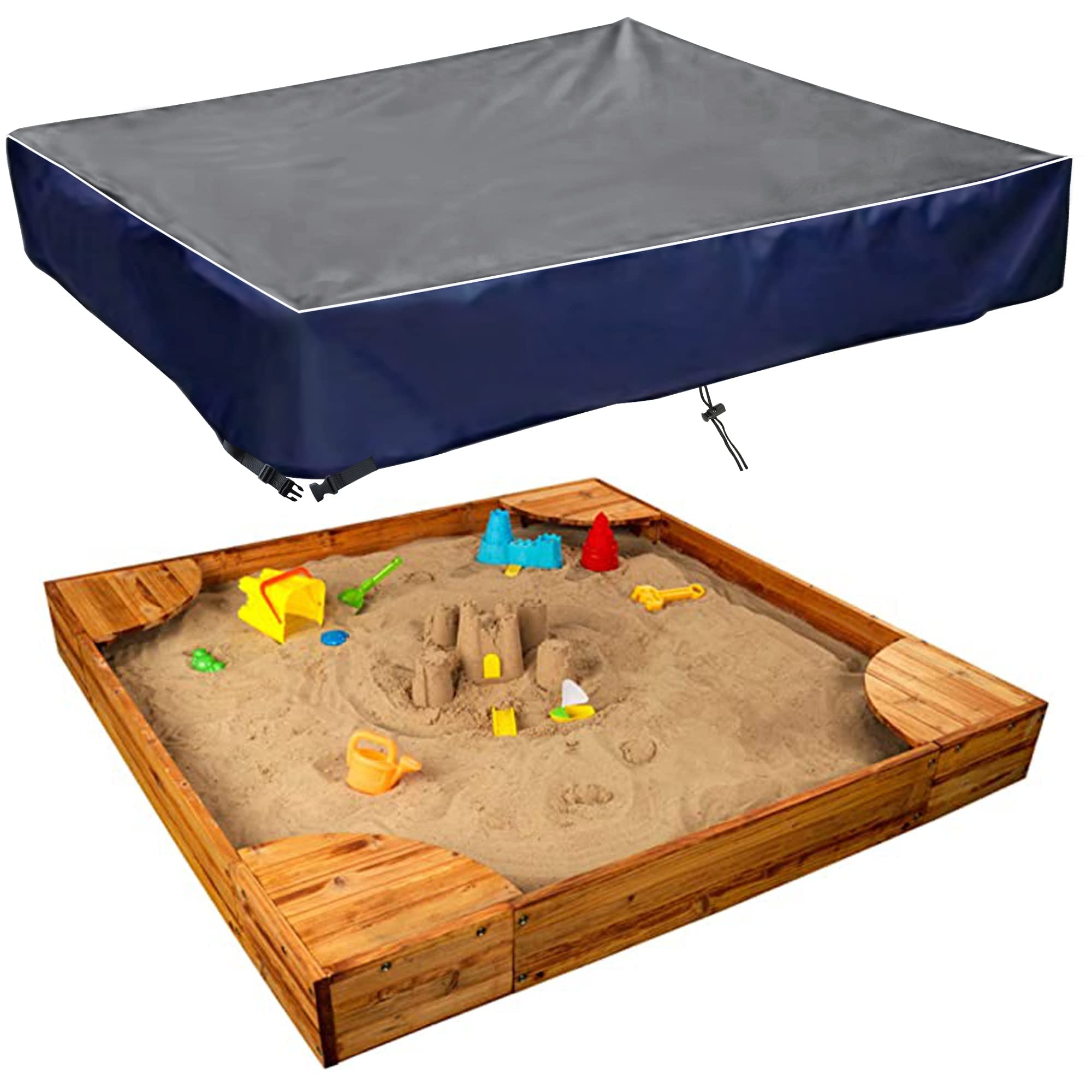 Amazon.com: SOFW Sandbox Cover,60in Sandbox Sandpit Cover Waterproof & Sun  Protection,420D Heavy Duty Square Sandbox Protective Cover with Drawstring,  Grey & Blue, 222-B : Toys & Games