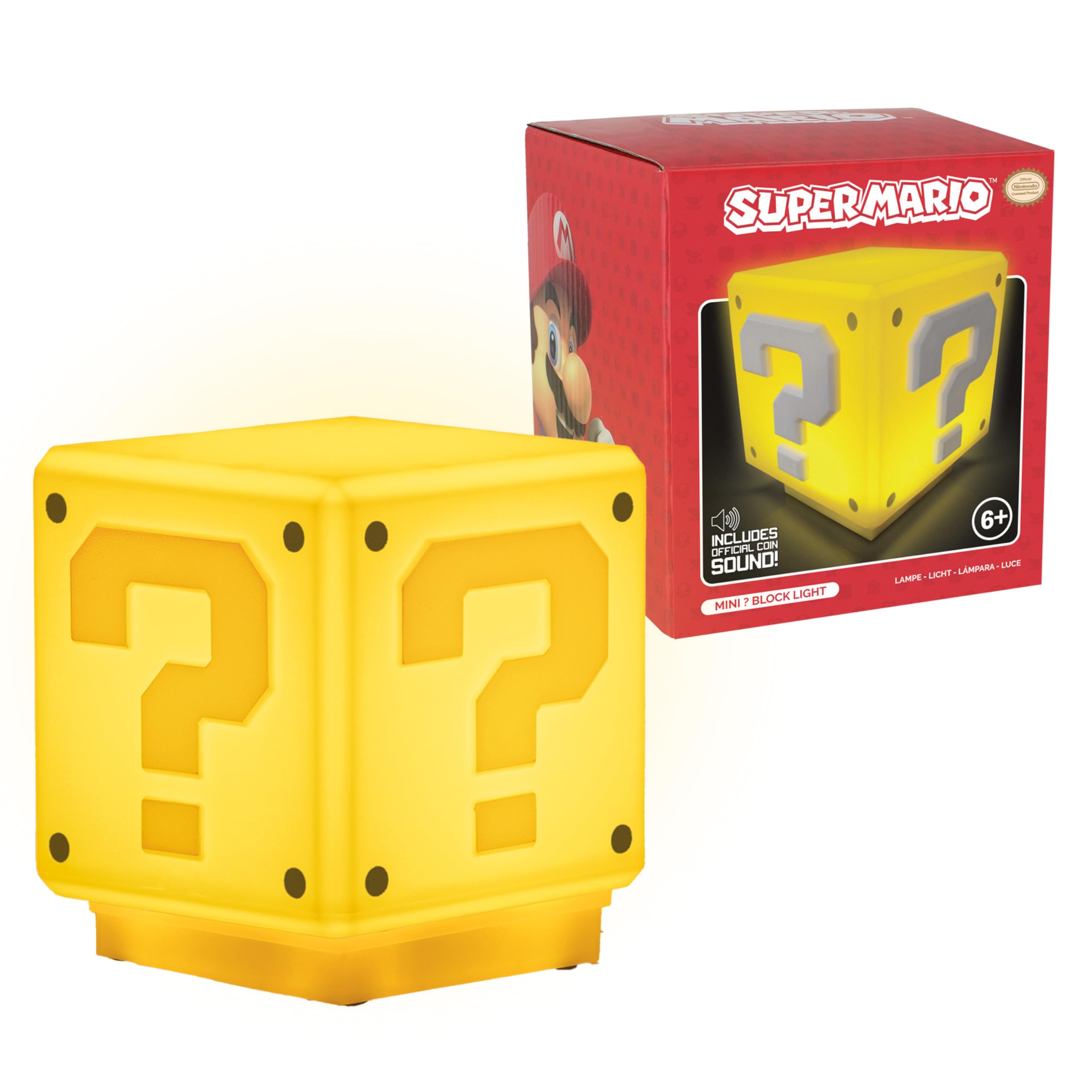 Super Mario Mini Question Block Light - Officially Licensed Super Mario Bros. Merchandise, Bedroom or Game Room Decor, Retro Gamer Gift, Battery Powered | Paladone, White