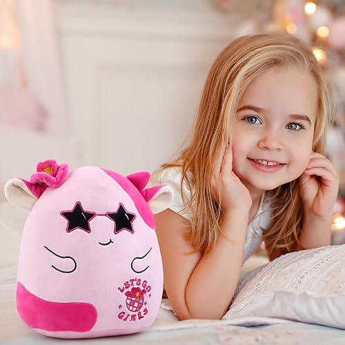 Miniatura 6 de Juguetes de peluche de vaca de vaca de disco de vaquera rosa, juguetes de peluche de vaca de peluche, suministros para fiesta de cumpleaños,
