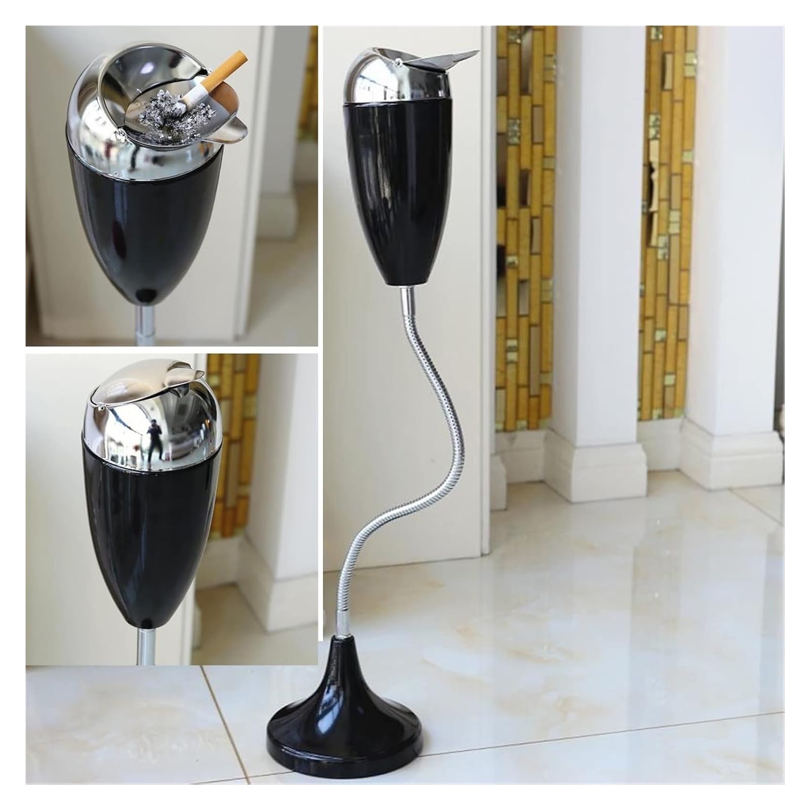 Posacenere da terra regolabile for esterni con coperchio antivento - Posacenere da terra nero for patio, terrazza e soggiorno(B)