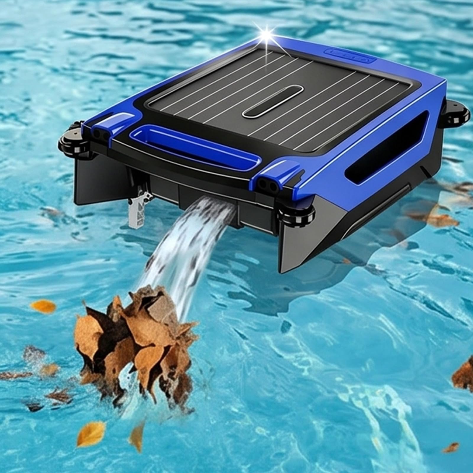 ZHIGUANYUN Pool Cleaning Robot – Automatic Solar-Powered Robotic Skimmer with Dual Mode and Intelligent Obstacle Avoidance for Above-Ground and In-Ground Pools Blue