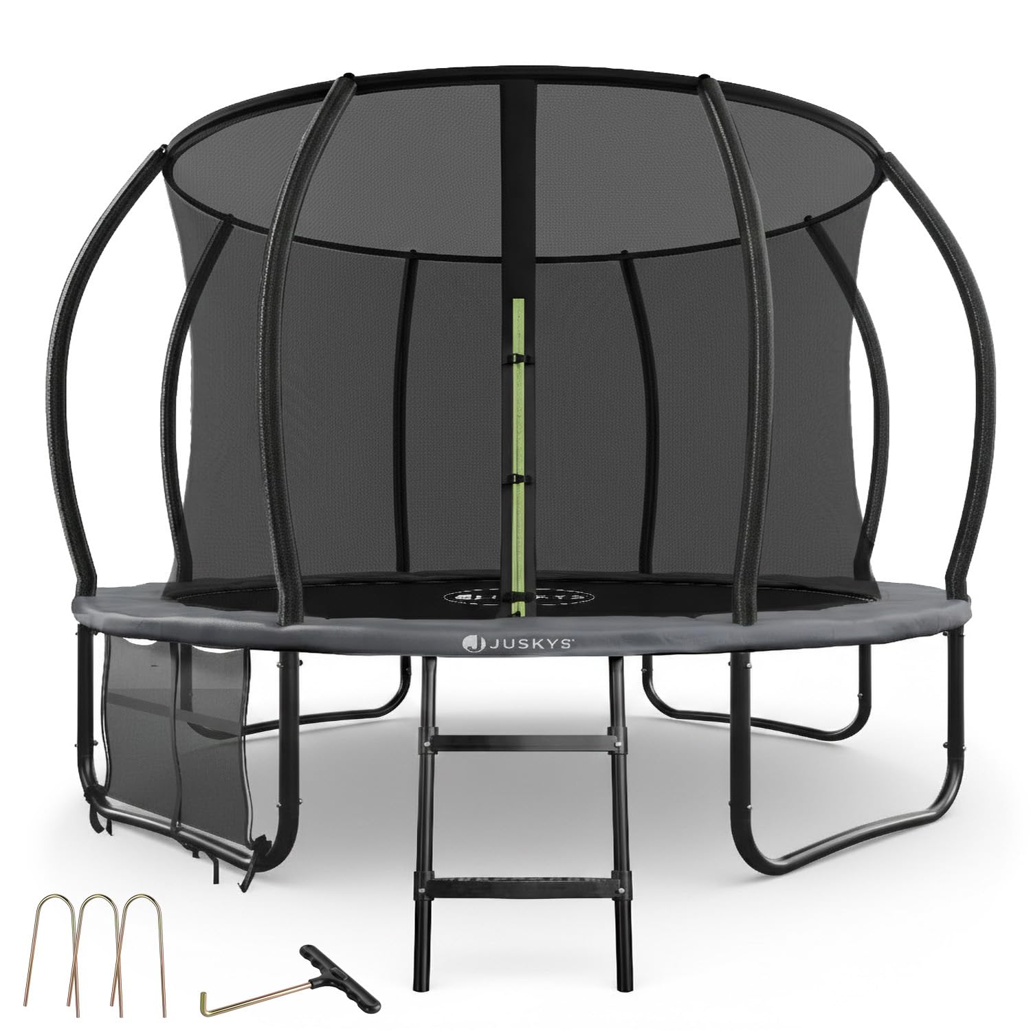 Juskys trampolino SkyBounce – trampolino da giardino per esterni con rete di sicurezza, scala e ancoraggi al suolo, bordo imbottito