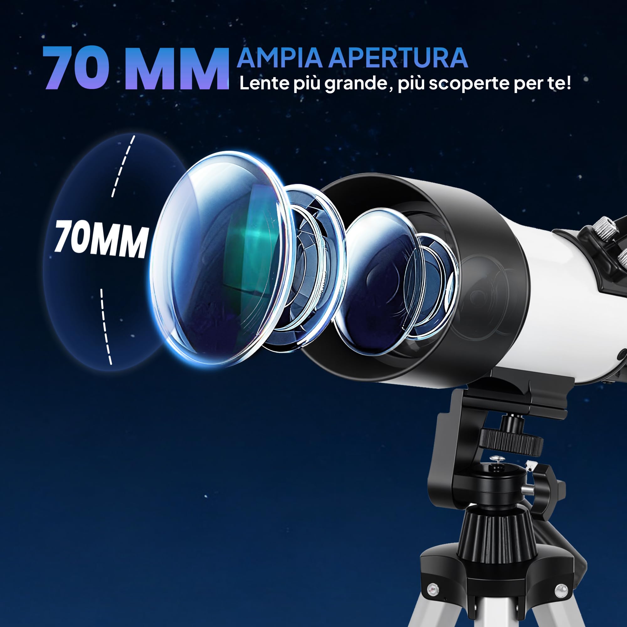 Outsunny Telescopio Astronomico con 70mm Apertura/400mm 40X/16X Bianco | Telescopio Rifrattore Portatile, Adattatore Telefono, Borsa da Trasporto, Treppiede Regolabile in Altezza, per Adulti