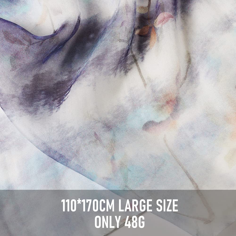 STORY OF SHANGHAI Sciarpa di 100% Seta da Donna Foulard Chiffon con Fantasie Orientale Semi-Trasparente