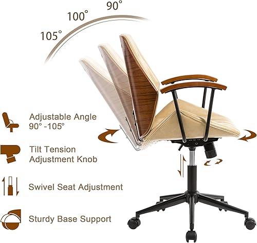 Miniatura 5 de glitzhome Silla de oficina ajustable con respaldo medio, acolchado de piel sintética gruesa para mayor comodidad, diseño ergonómico y soporte