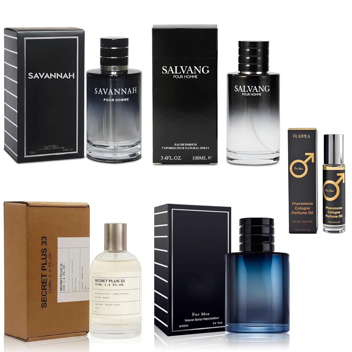Men's Cologne Gift Set - Variety Pack of 4 Long Lasting Fragrances with 10ml Pheromone Cologne (Salvang/Savannah/SG/Secret Plus 33 Men)