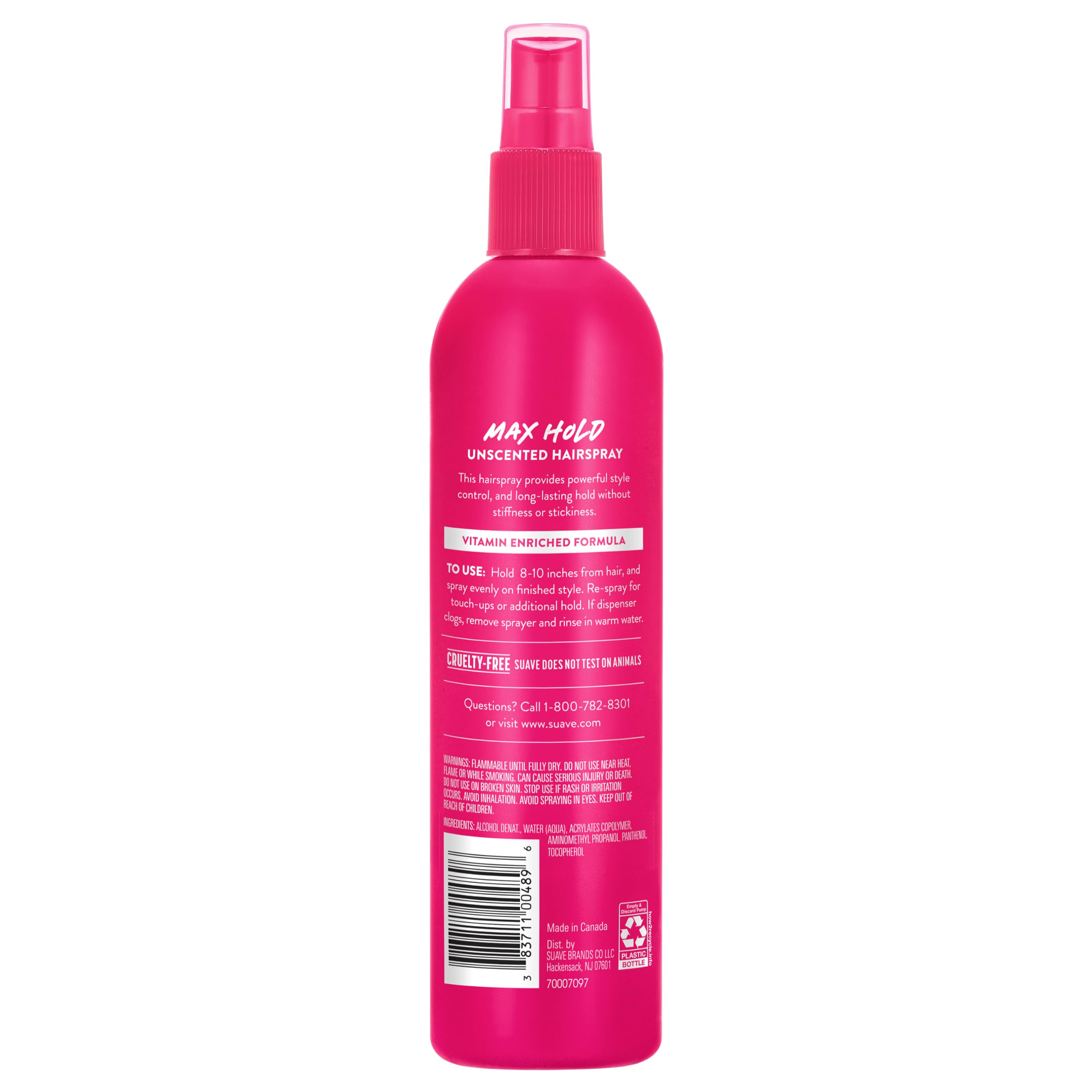 Suave Max Hold Unscented Non-Aerosol Hairspray, Strong Hold, 11 fl oz, 12 Count