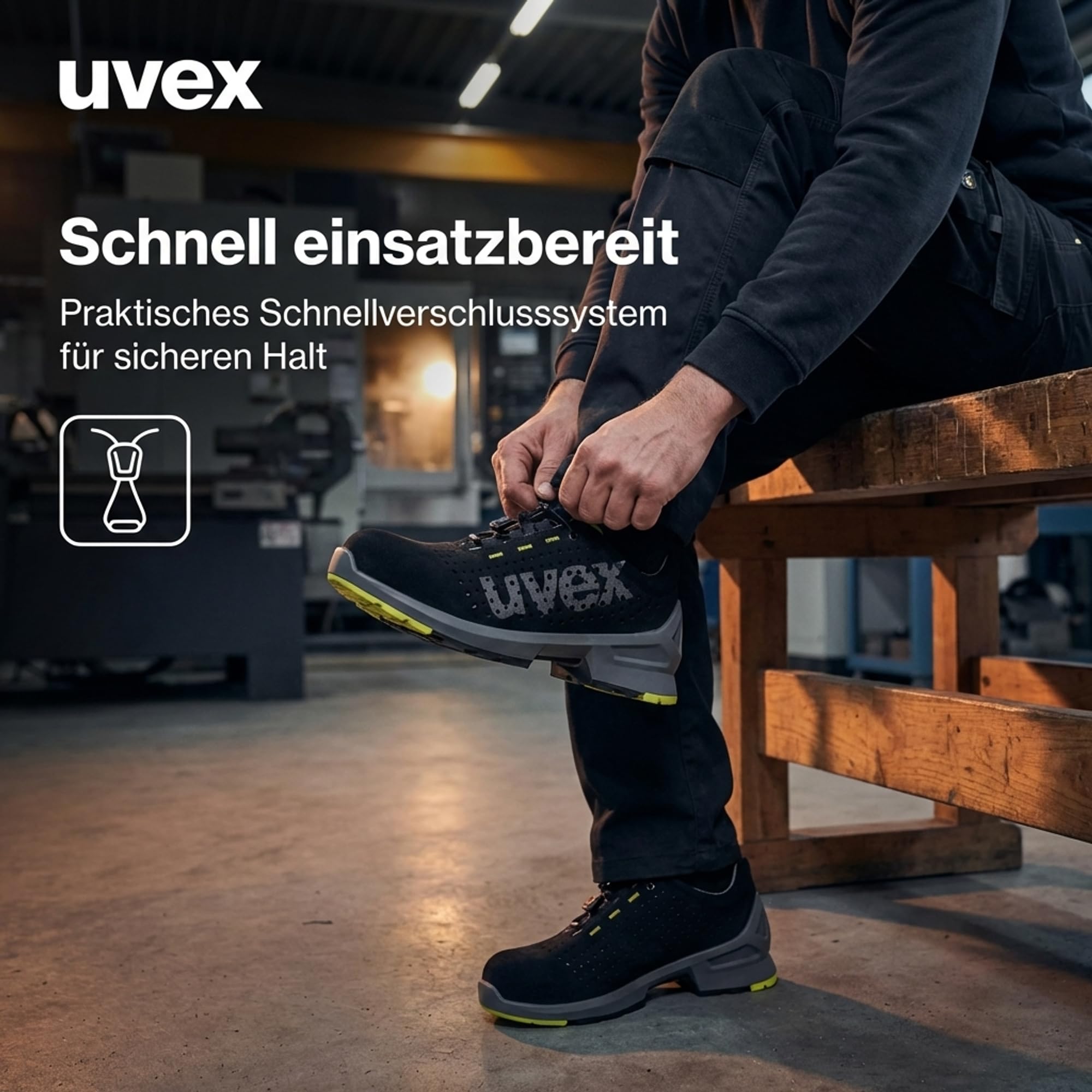 uvex 1 perforowane półbuty, buty ochronne S1 SRC, buty robocze dla kobiet i mężczyzn, czarne/limonkowe
