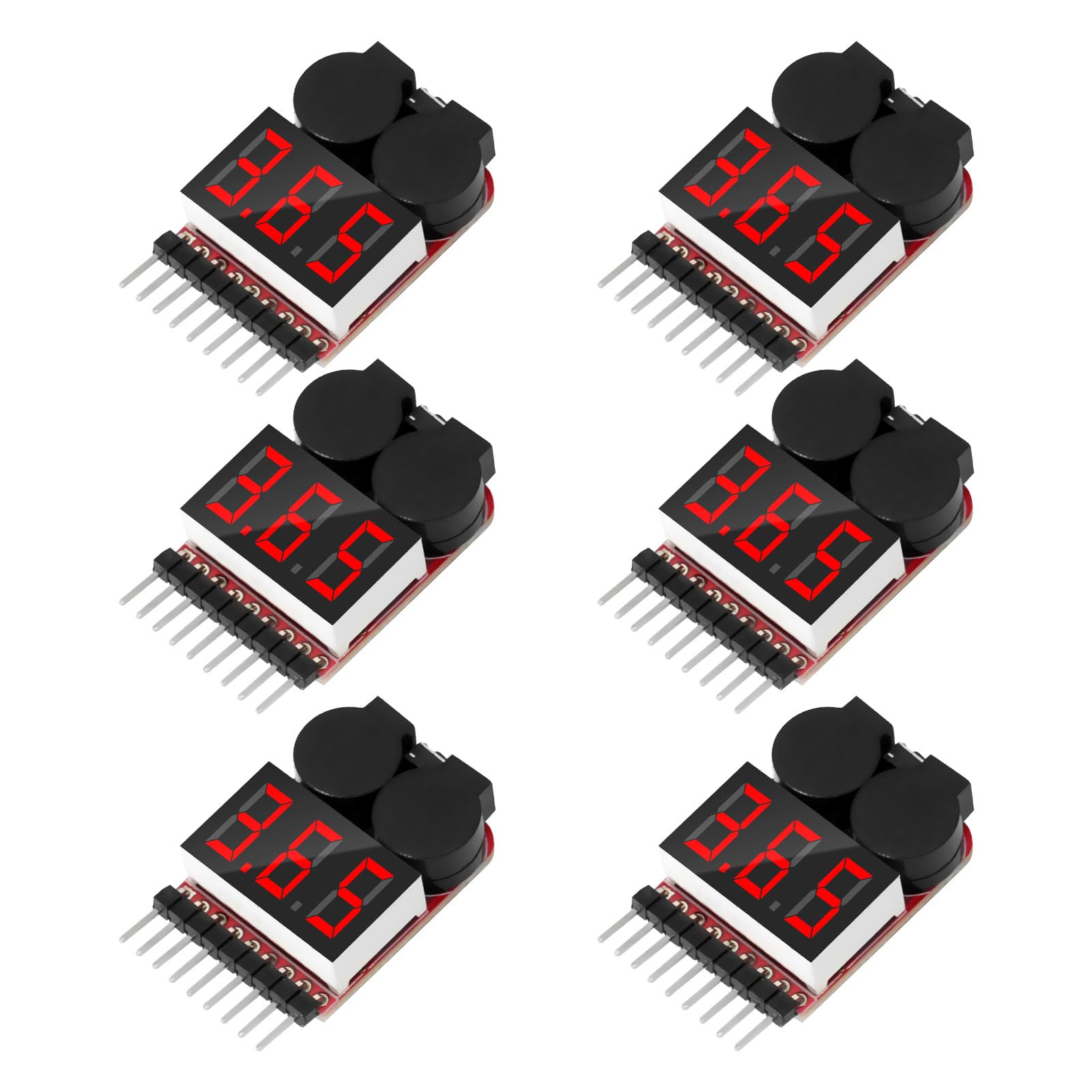 RUIZHI 1-8S Lipo Testeur Batterie Moniteur, Alarme de Basse Tension de Batterie au Lithium, Indicateur de Niveau Testeur de Batterie avec Indicateur LED pour Lipo/Life/LiMn/Batterie Li-ion(6 Pièces)