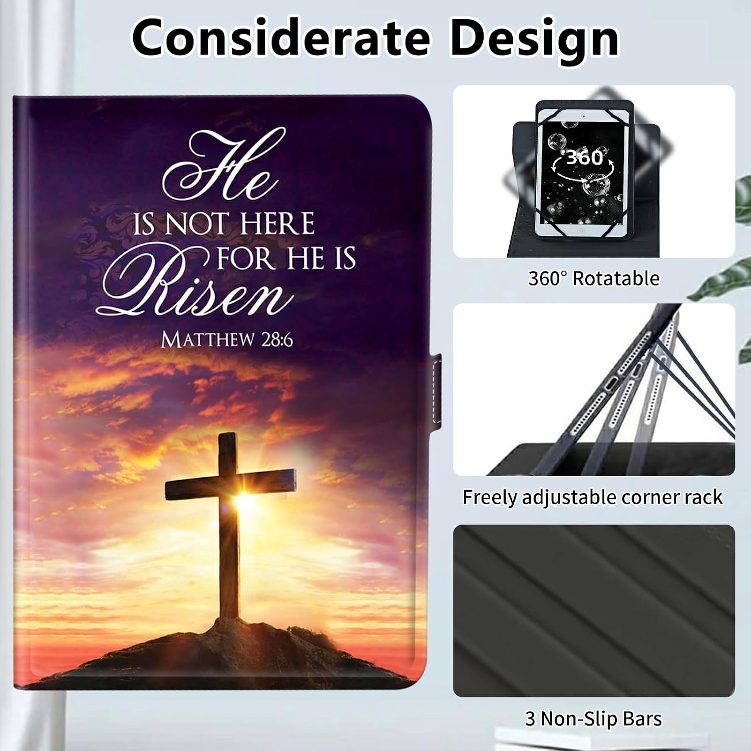Tablet Case for Fire HD 8/iPad mini 6 - Universal 7-9 Inch Lightweight Leather Folio with 360 Rotating Stand,Fit for Galaxy Tab A 8.4/Fire 7/Lenovo Tab M8,Jesus Bible Cross Christian image 5