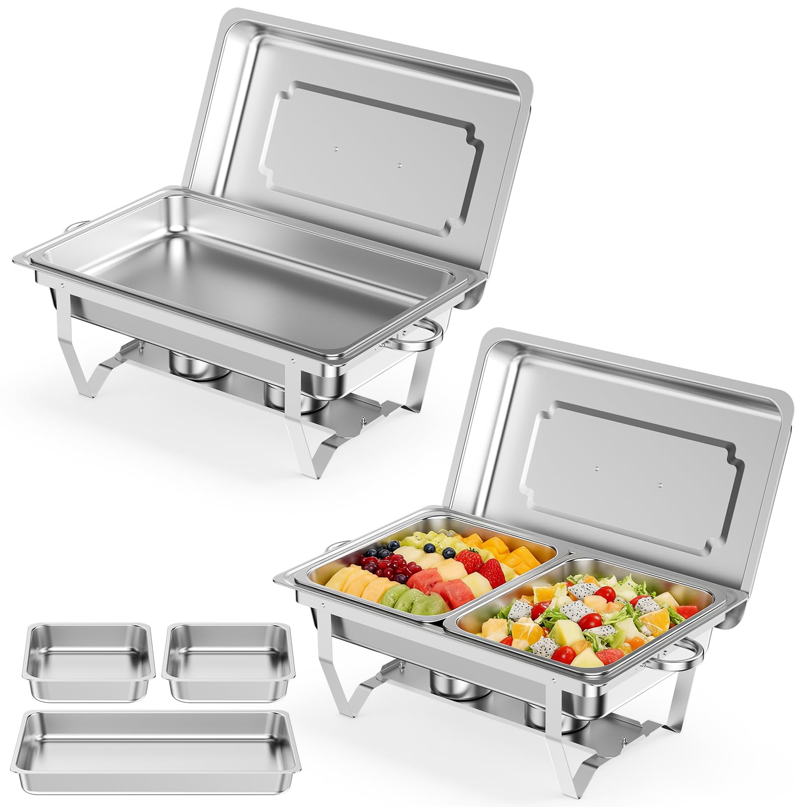 Chafing Dish Buffet 9L, Lot de 2 Chauffe-Plats en Acier Inoxydable Buffet Plat Chauffantou rechaud en Alimentaire pour Buffet,Bain Marie Professionnel,Maintien au Chaud,Traiteur,hôtel,Restaurant