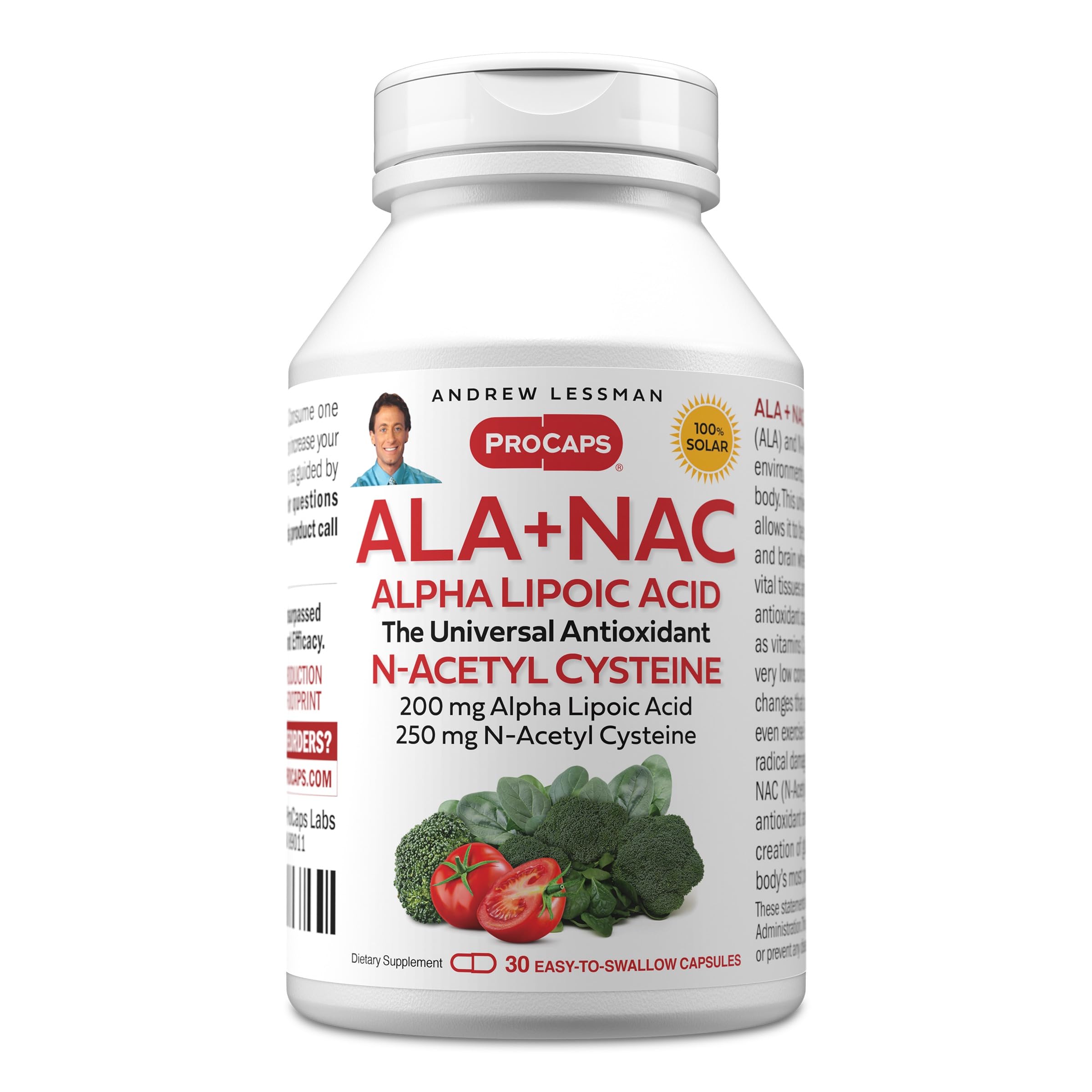 ANDREW LESSMAN Suplemento antioxidante com ácido alfa-lipoico e N-acetilcisteína, 30 cápsulas