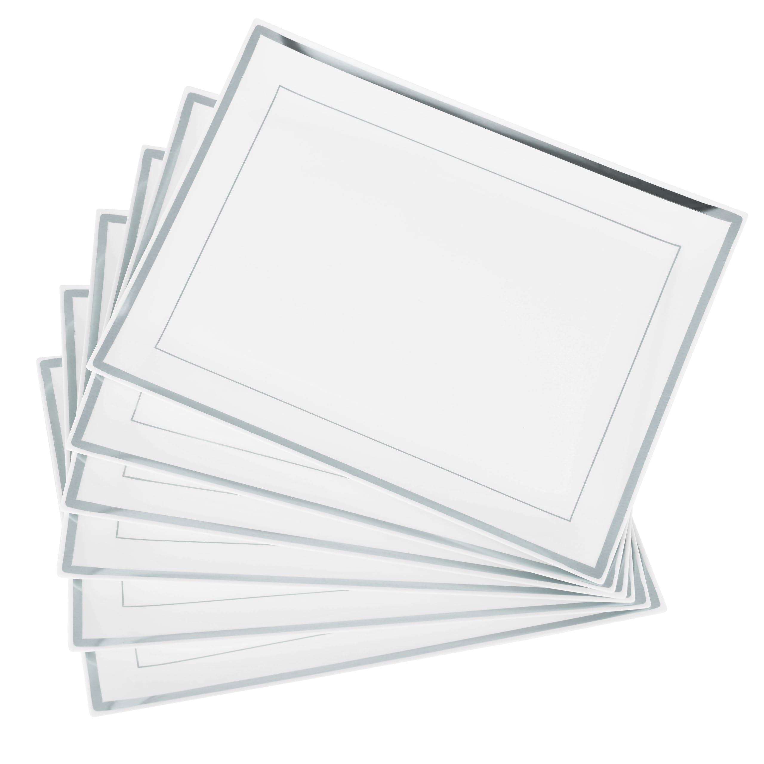 Matana Silver Rim 6 White Rectangular Serving Platters With 30X23cm - Reusable Plastic Trays For Snack, Sandwich, Buffet Trays, Food Serving, Catering, Parties, Weddings, Birthdays
