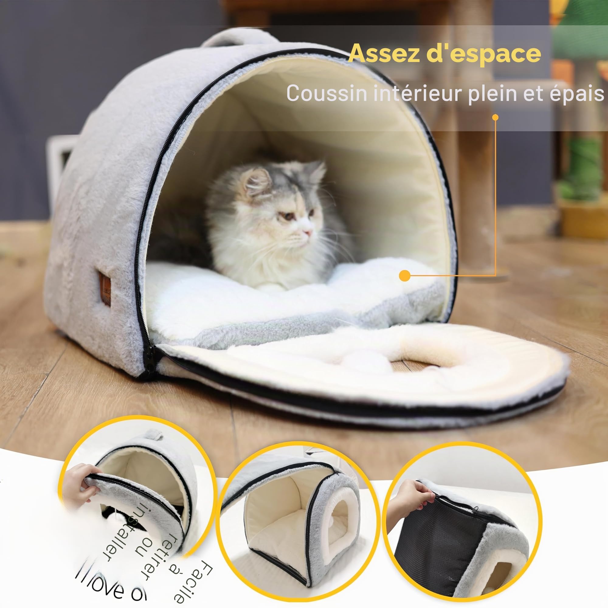 Lit pour chat d'intérieur, niche pliable pour chat, fond antidérapant et résistant à l'eau, maison pour chats d'intérieur ou petits chiens, tente pour chaton, lit pour lapin, lits et meubles pour chat