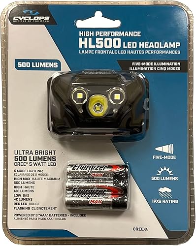 Miniatura 2 de Cyclops Linterna frontal HL500  Diadema táctica duradera ligera compacta ajustable resistente a la intemperie IPX6 LED brillante 500 lúmenes
