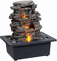 MAOCHI Rookery Resin Tabletop Water Fountain - Soothing Indoor Zen Décor with Pump, Deep Basin & Natural River Rocks