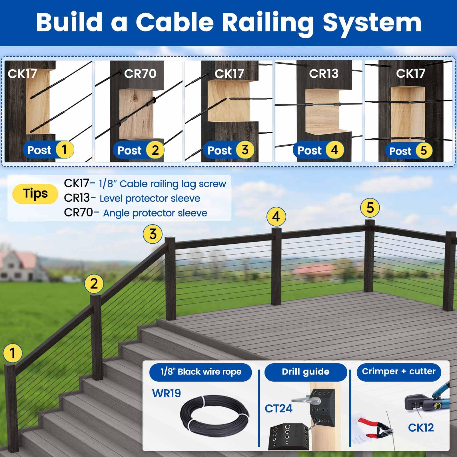 Muzata Cable Railings Muzata 100 Pack 1/8 Cable Railing Hardware Kit ...