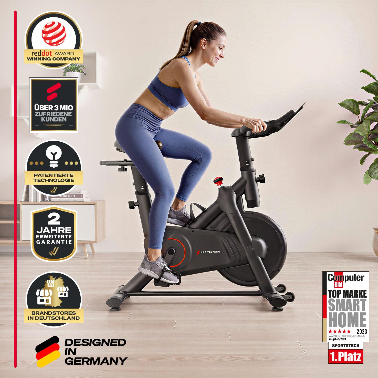 Sportstech Heimtrainer Fahrrad Ergometer SX175 – Hometrainer Fitnessbike mit Magnetwiderstand & App, ultraleise, Indoor Cycling Bike, bis 120 kg, Kardiotraining für Zuhause, Tablet-Halter