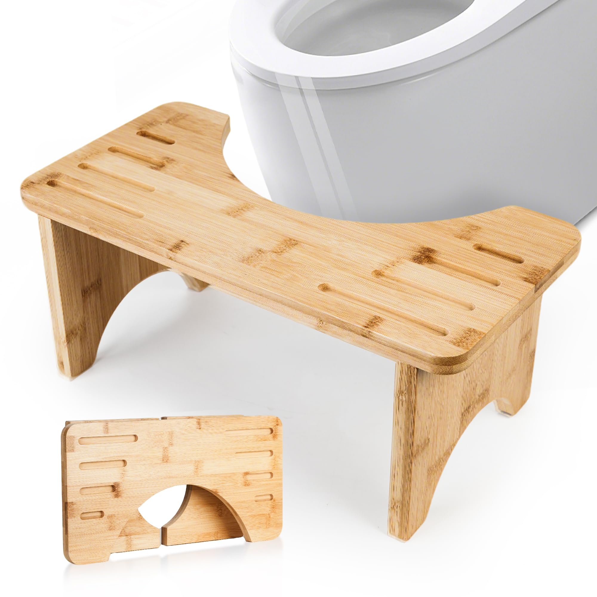 Taburete de baño de bambú HXREDXD de madera móvil, taburete plegable para inodoro en cuclillas, taburete natural de 7,28 pulgadas/18,49 cm, natural, antideslizante, taburete para adultos y niños