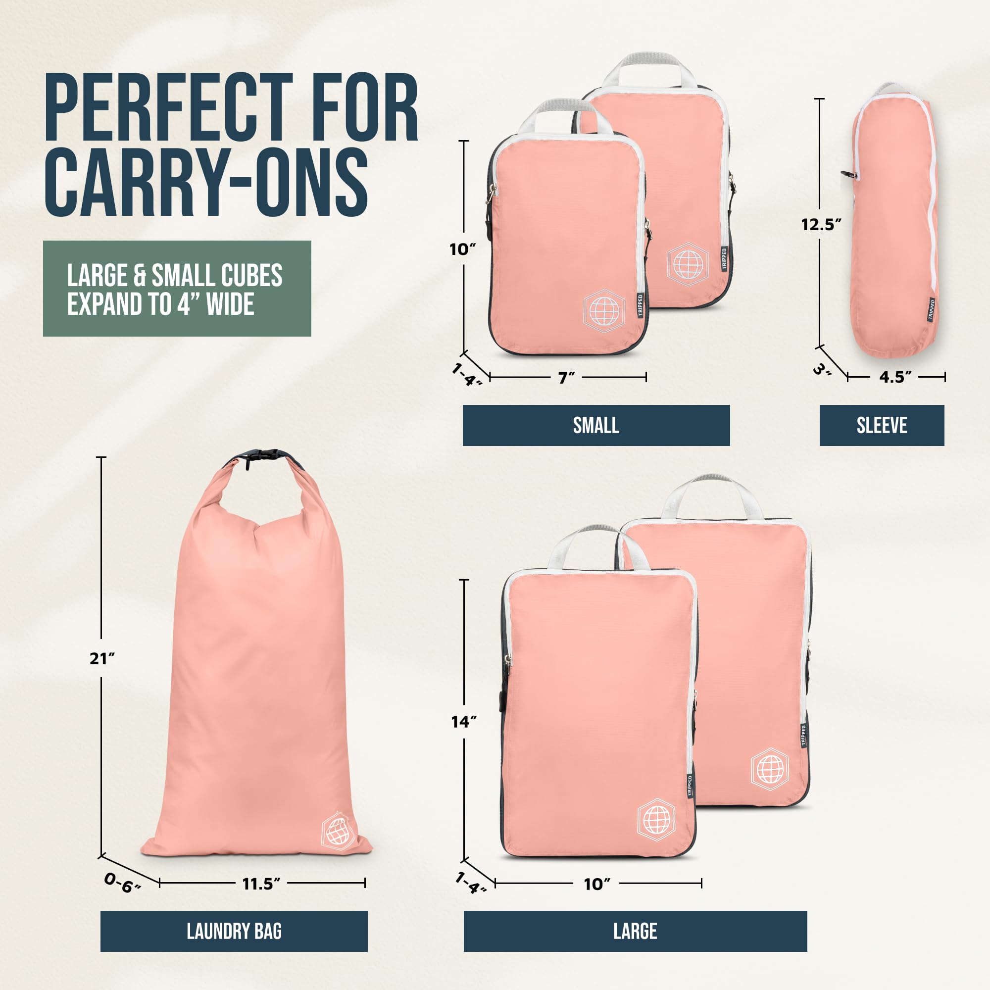 Kompressions-Packwürfel-Set für Reisen – leichter, robuster Kleidung-Organizer für Handgepäck und Koffer von TRIPPED Travel Gear, 6 Piece