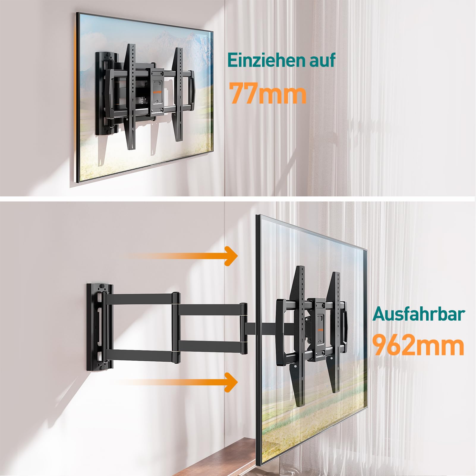 ELIVED Supporto da parete per TV a braccio lungo con 962 mm per TV Most 42-75 pollici, Full Motion TV Mount swivelling and Tilting, Holds up to 45 kg. Supporto TV Max VESA 600 x 400 mm EV3038