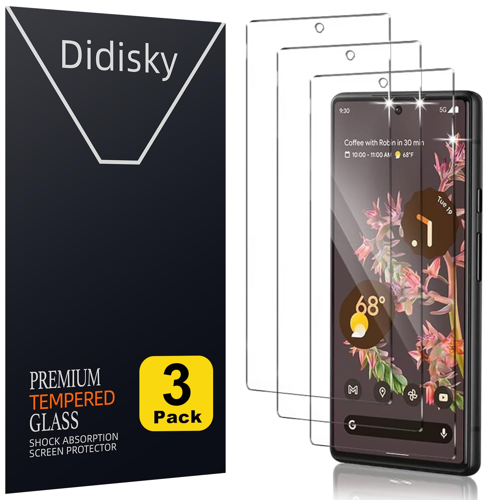 Didisky 3 Pack Tempered Glass Screen Protector for Google Pixel 6,(Not for Pixel 6A, Pixel 6 Pro) Soft Touch,Easy to Clean, Easy to Install, Transparent