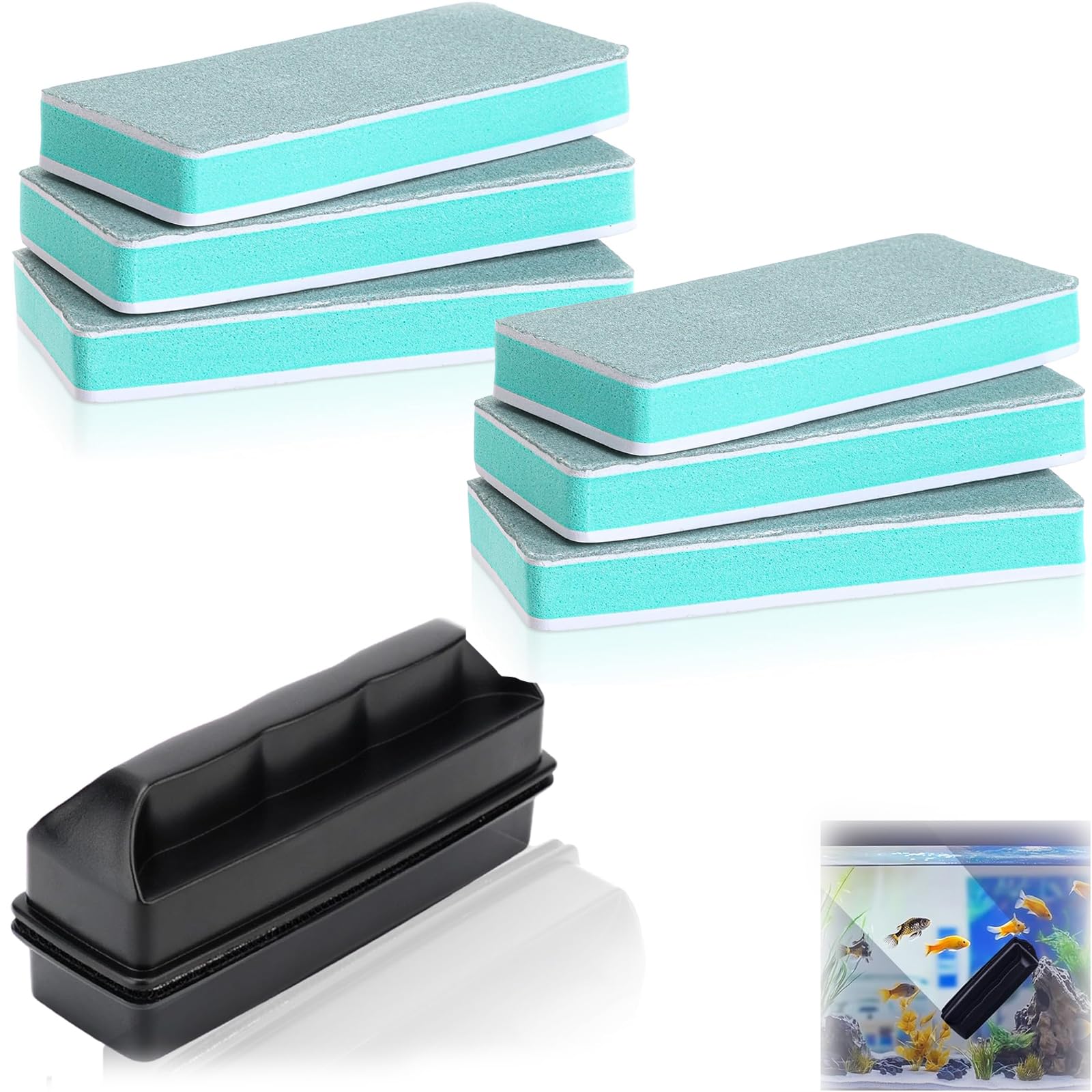 DXPETA Magnetic Fish Tank Glass Cleaner, Aquarium Glass Cleaner Set with 7 Tools, Efficient Algae Removal for Fish Tank Maintenance, Durable Magnetic Window Cleaner for Home Aquariums