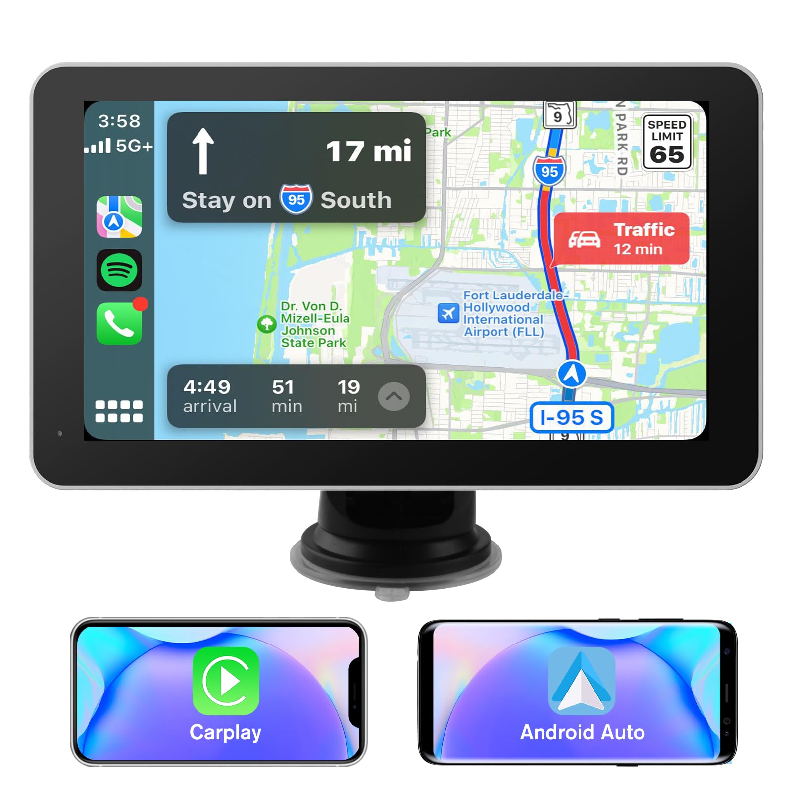 AWESAFE Pantalla 7” de CarPlay/Android Auto/Mirror Link Inalámbrico, Radio Portátil para Coche, Admite Bluetooth/Siri/USB/TF/AUX