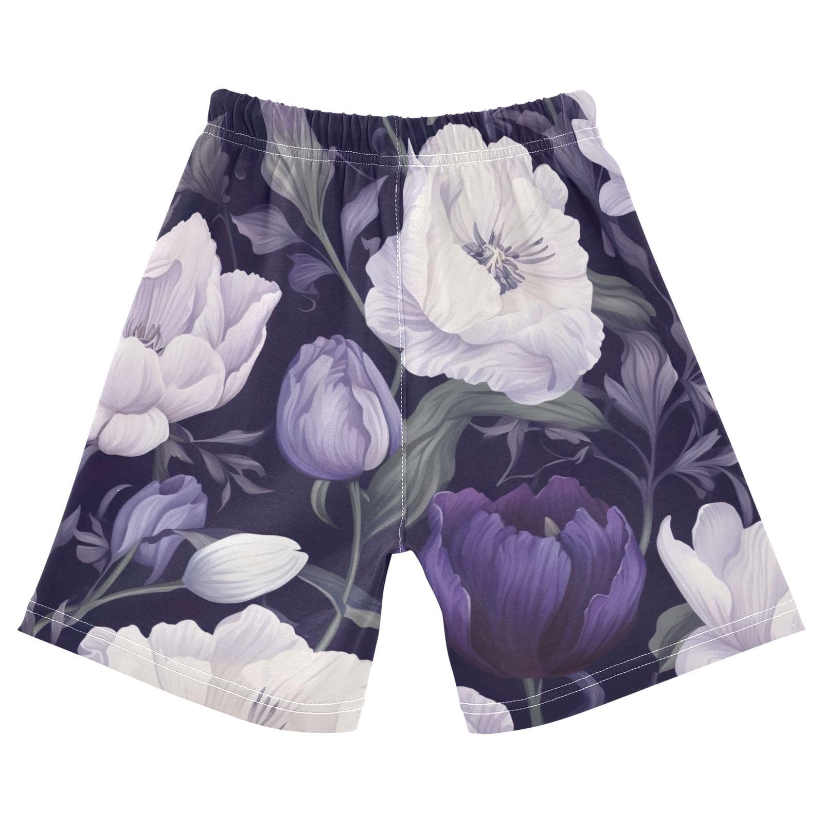 innewgogo Beautiful Leaves Purple Flower Toddler Baby Boy Girl Cotton Pull-On Shorts Elastic Waist Kids Pants Beach Summer Shorts 5T