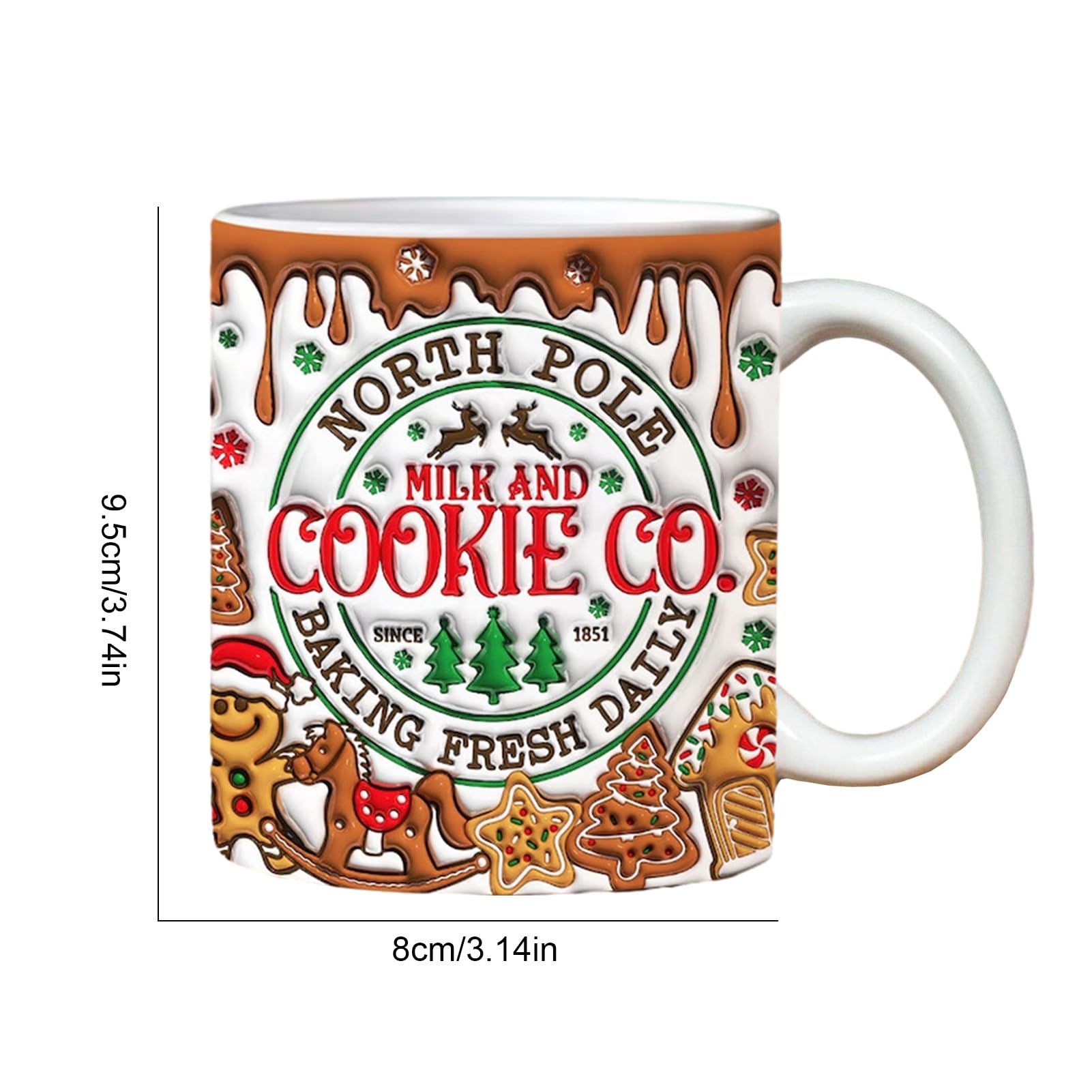 Tazza Natalizia 3D In Ceramica 325 Ml | Decorazione Festiva Con Pittura Rilievo - Regalo Di Natale