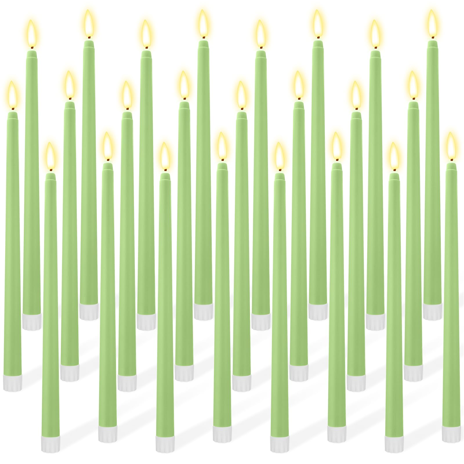 Macarrie 24 Packs Flameless Taper Candles Battery LED 11", Bright Green