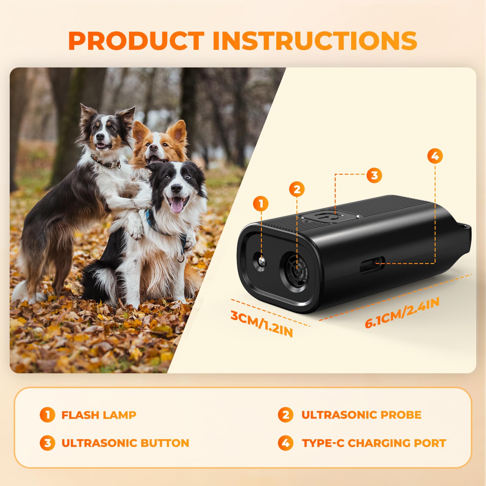 Bubbacare Antibell Ultraschall Gerät, Handgerät Anti Bell Gerät Hunde, Leistungsstark Hunde Bellen Stoppen mit LED, Antibell für Drinnen Draußen, Anti Hund Bellen für Kleine Mittel Große Hund