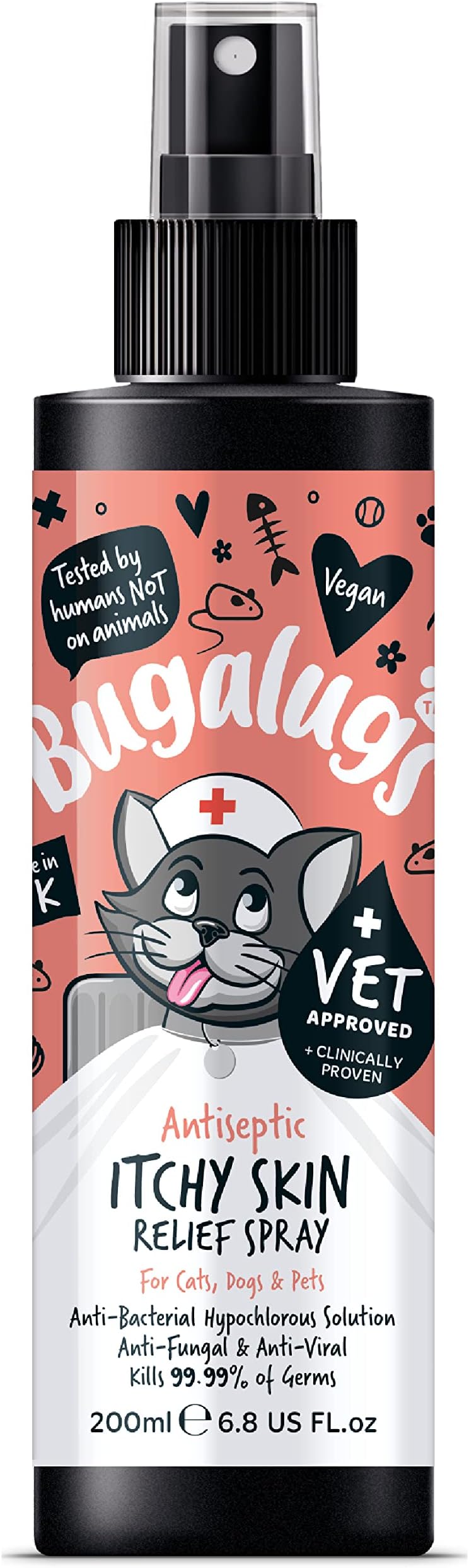 BUGALUGS Cat itchy skin relief Antiseptic spray 200ml, for kitten, cats