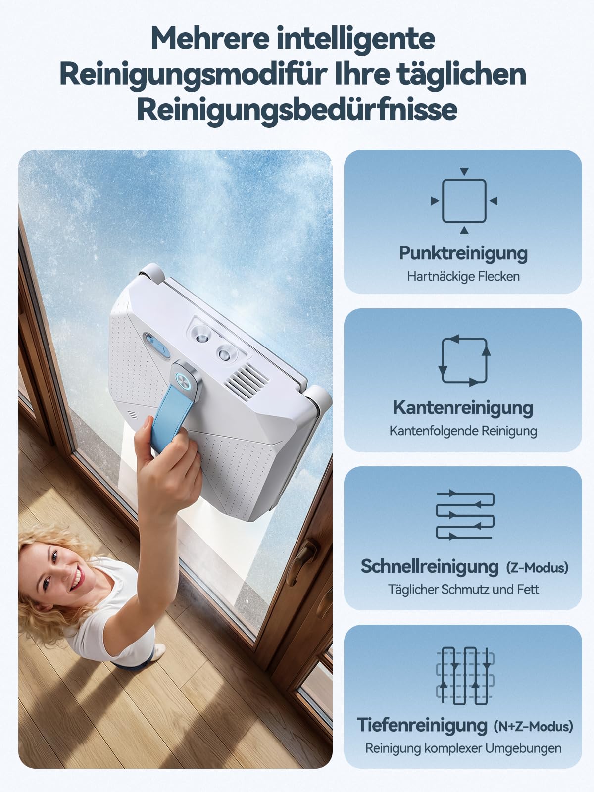 Keero Fensterputzroboter 2026 Neuheit, 9000Pa Fensterreiniger elektrisch Vier-Düsen-System, Randerkennung, 4 Reinigungsmodi, Fensterroboter mit Turbinenmotor, Sicherheitssystem-Modell W37D