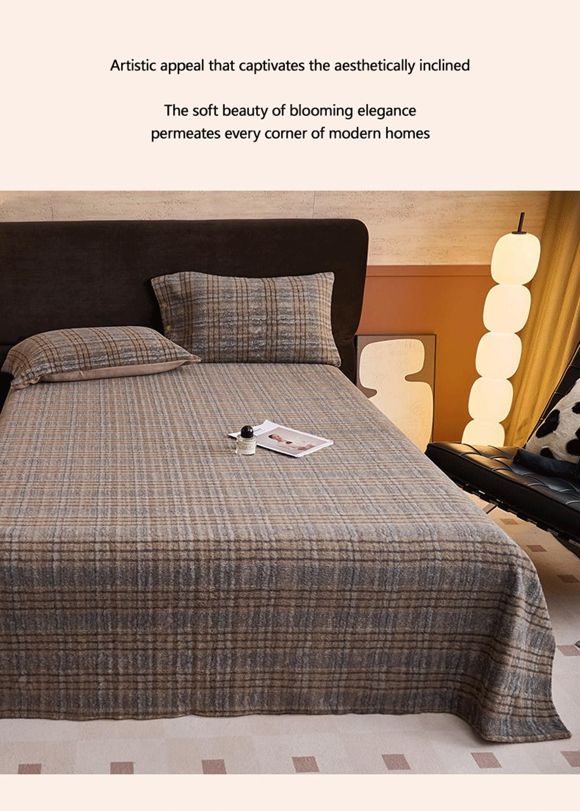 Winter Bettlaken ohne Gummizug 180x230 230x250 kuscheliges Mikrofleece-Plüsch Flanell Betttuch Cashmere Touch Weiche Laken for Winter und Frühling(Grid F,230x250cm+48x74cm x2)