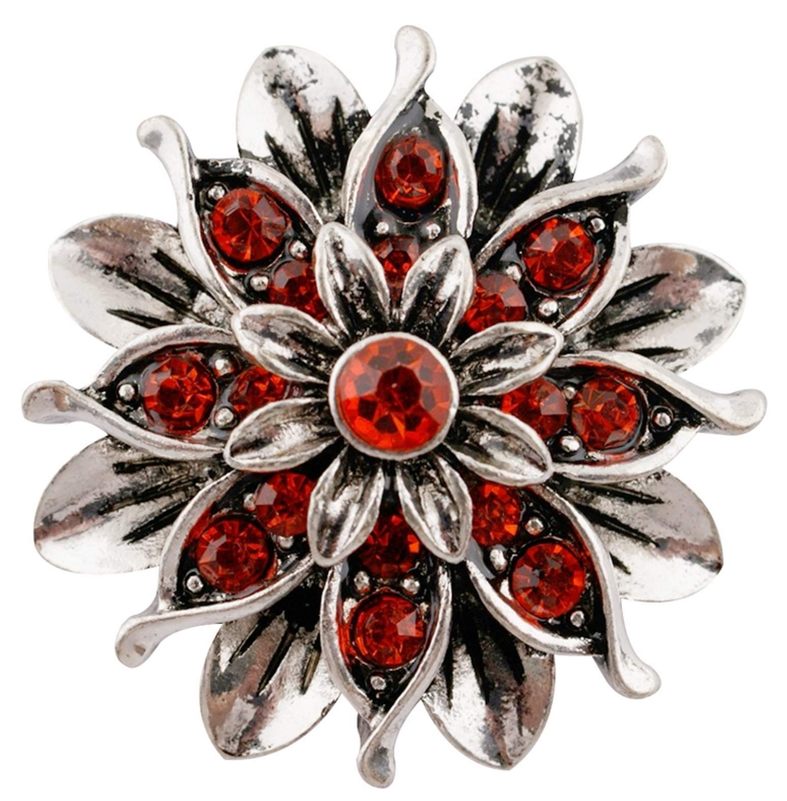 Rockin Angels Large Orange Color Silver Flower 22mm Snap Charm Button Jewelry for Ginger Snaps