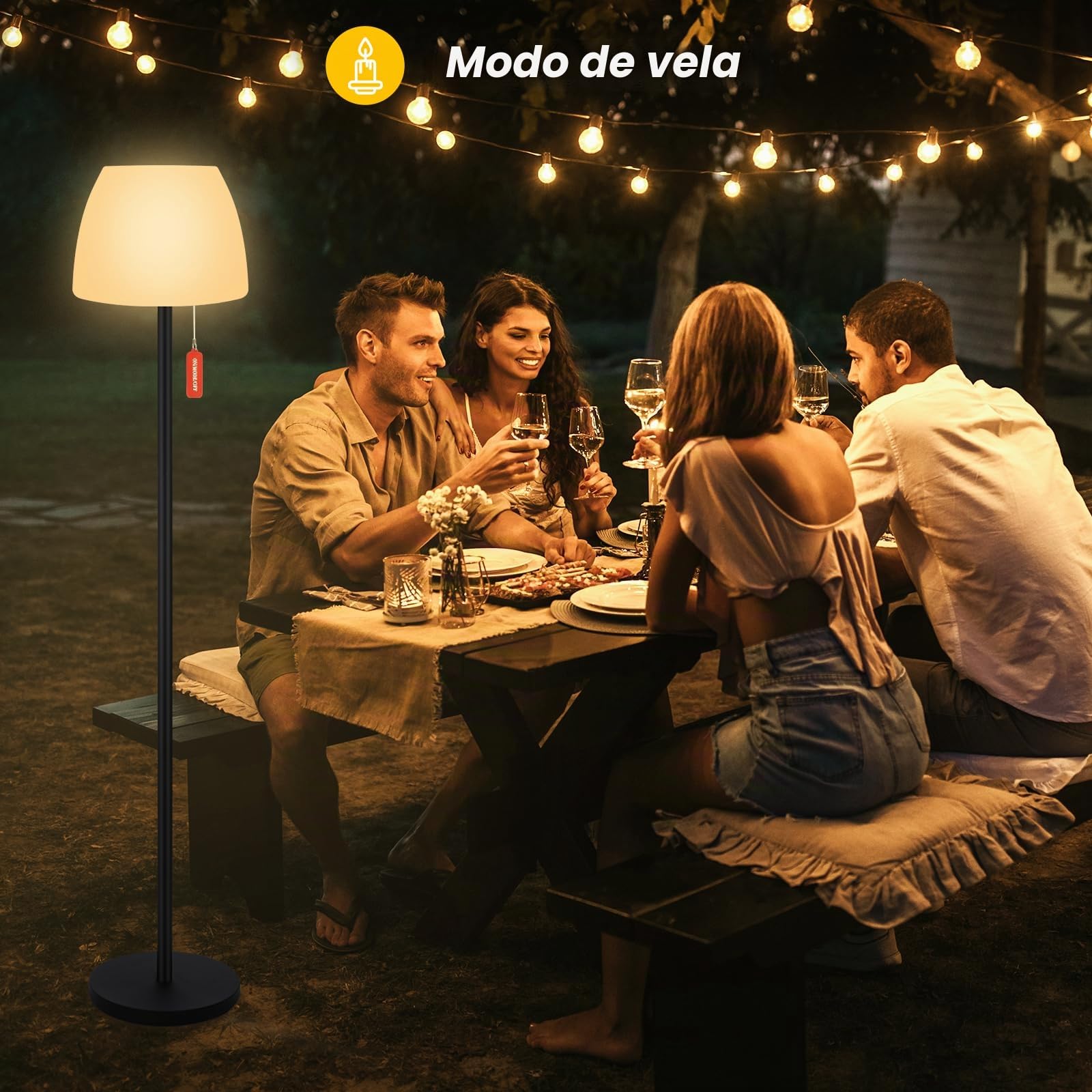 Lámpara de pie solar para exteriores con sensor de luz, regulable, blanco cálido y RGB, lámpara de pie inalámbrica, recargable, lámpara de pie LED solar, resistente al agua