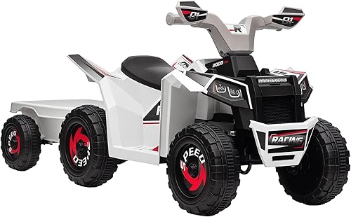 Miniatura 10 de Aosom Coche cuatrimoto para niños con remolque trasero, automóvil eléctrico de 6 V con función de avance hacia atrás, ruedas resistentes al