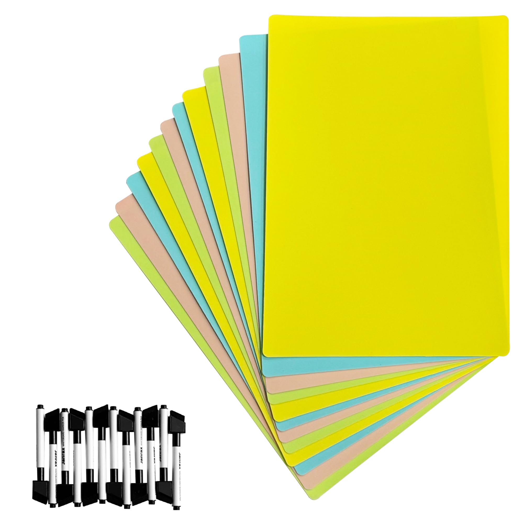 Janrax Pack of 12 A3 Assorted Coloured Whiteboards with 12 White Board Marker Pens