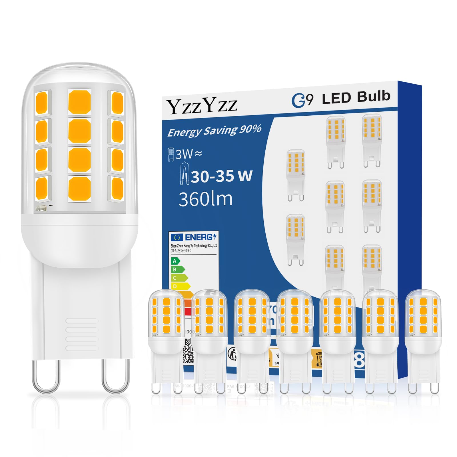 YzzYzz G9 LED Warmweiß 2700K, 3W Leuchtmittel G9 LED 360LM Ersatz 30W 35W Halogenlampe, Warmweiss Glühbirne, 360°Abstrahlwinkel, Kein Flackern, Nicht Dimmbar, Stiftsockel 8er Pack