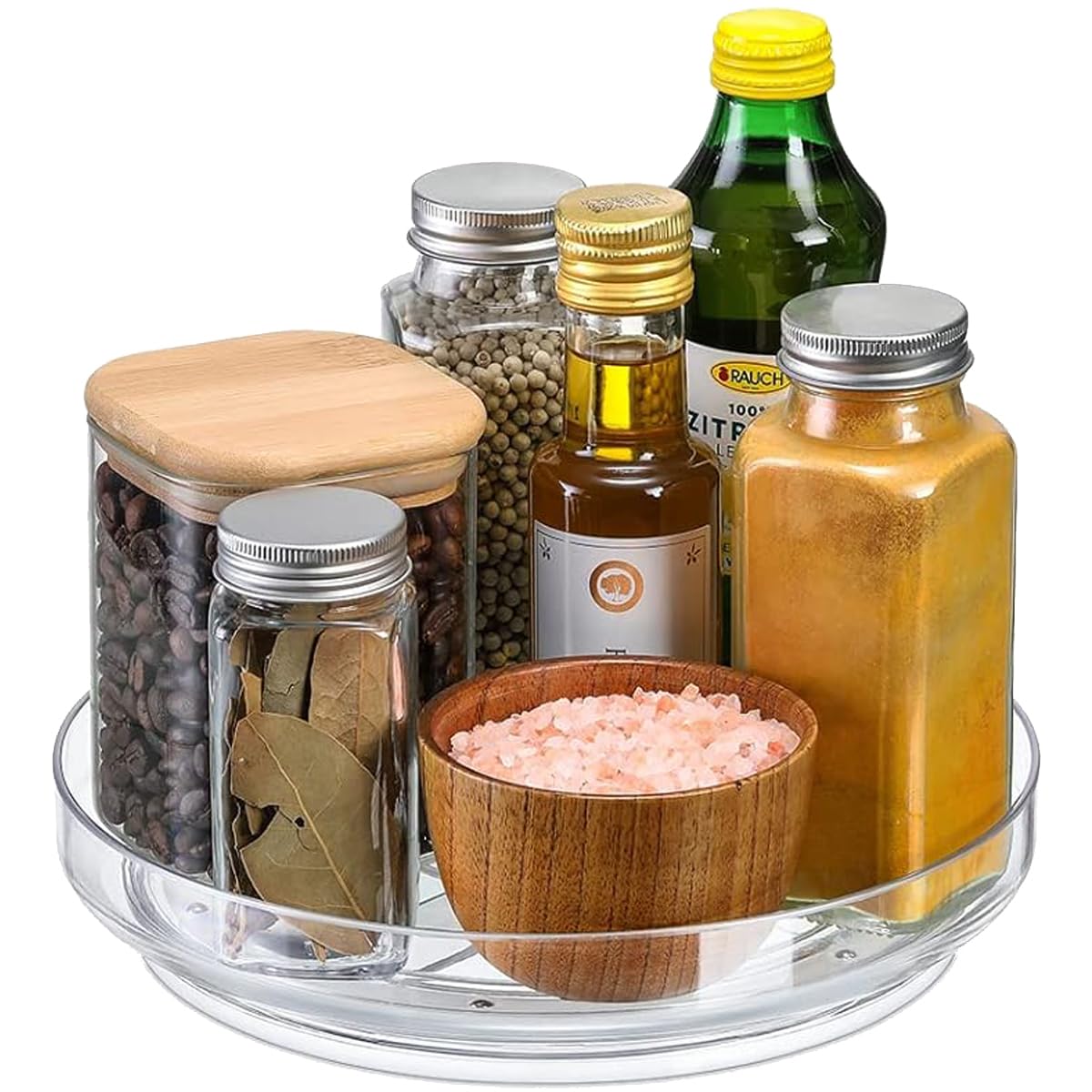 Primeway® Plastic 360˚ Rotating Turntable Kitchen Spice Rack Storage Organizer | Spinner Tray | Revolving Condiment Holder | Cupboard | Bathroom | Fridge | Pantry | 9" Round Tray | Clear