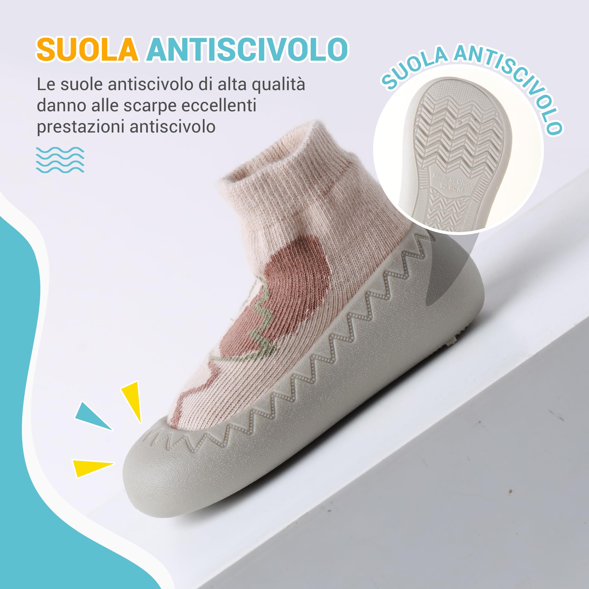 XQ&XG Calzini Scarpe Antiscivolo per Bambini, Scarpe Primi Passi Neonato, Suola Morbida Antiscivolo, Scarpe Traspiranti per Bambino Unisex Calzino Pantofole