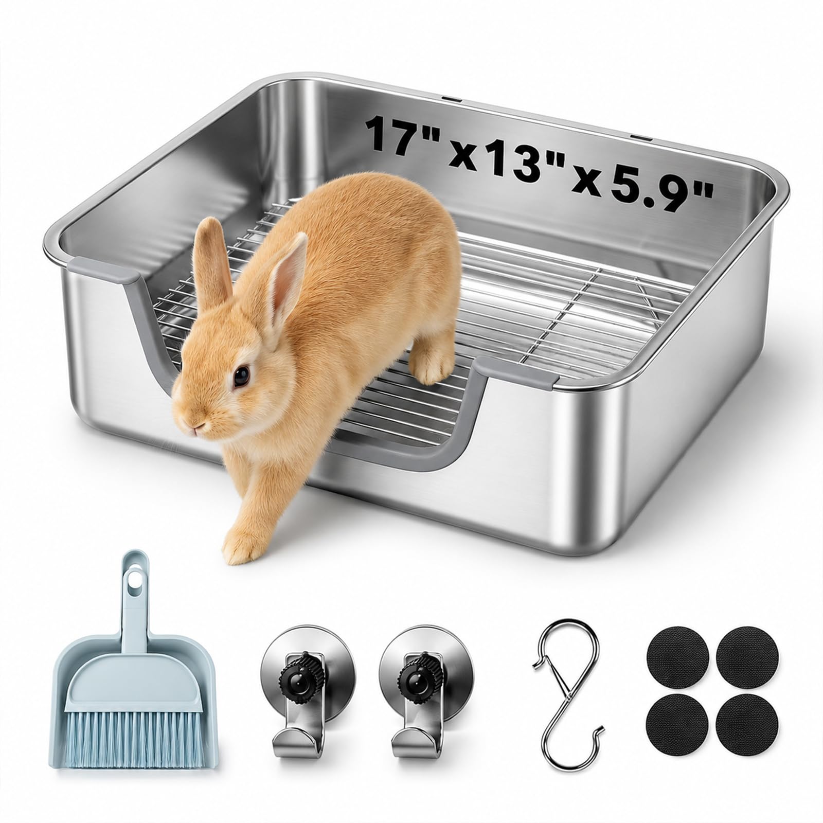 Photo 1 of HASKARE Stainless Steel Rabbit Litter Box, Sifting Large