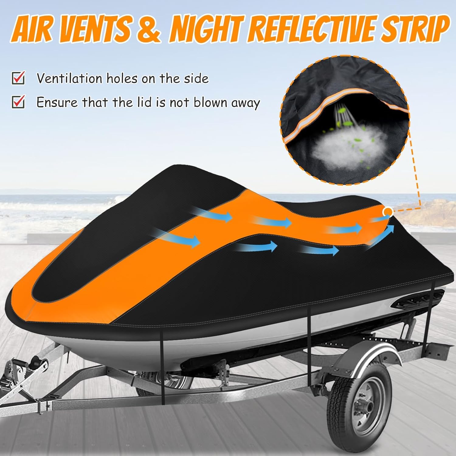 Housse De Jet Ski Waverunner 420D – Imperméable, 2 Aérations, 4 Sangles Coupe-vent, Pour Seadoo Spark 3 Places, Toutes Saisons (noir)