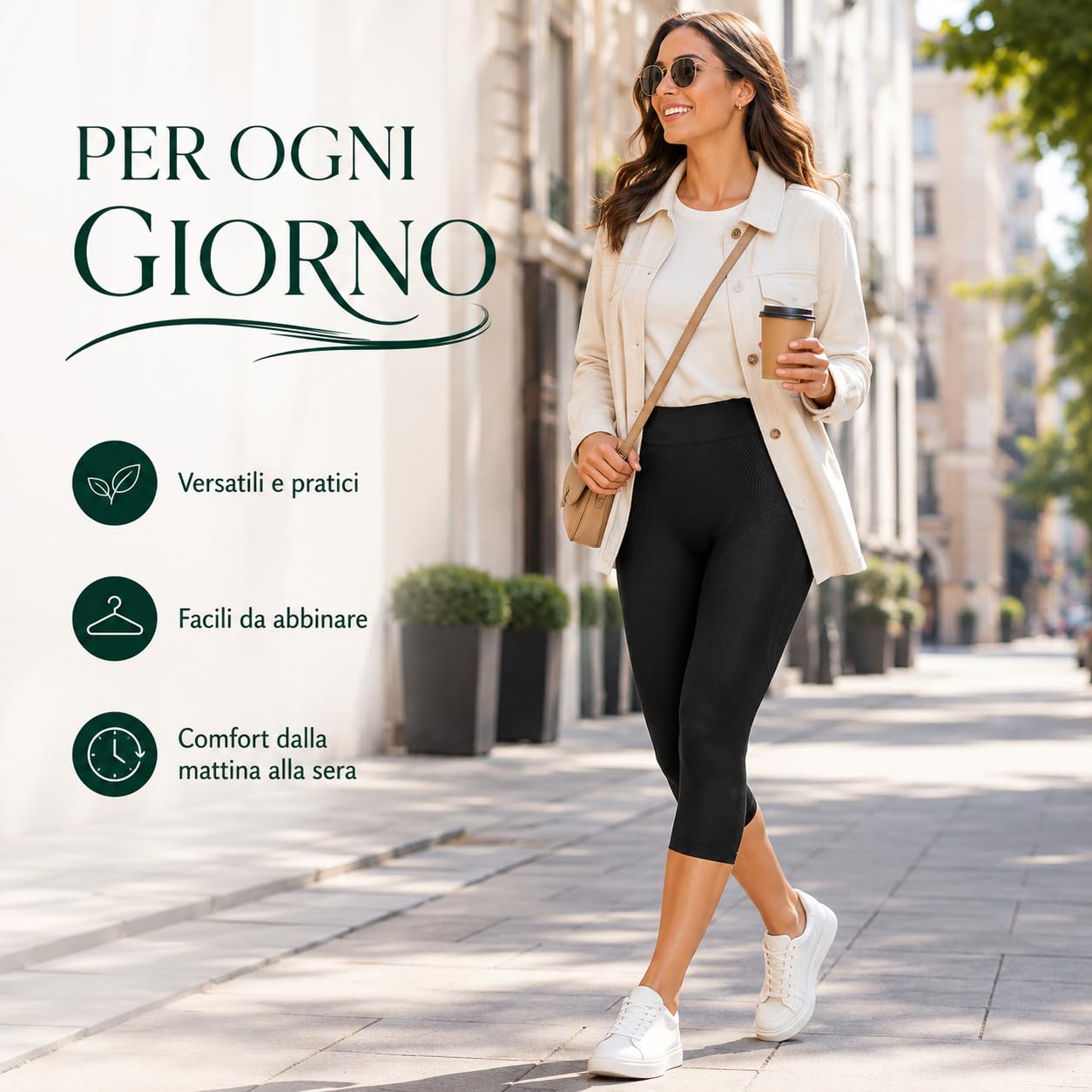 Generico Capri Push-Up Donna Nero, Leggings Modellanti Vita Alta, Pantalone Capri Elasticizzato 92% Poliammide 8% Elastan, Effetto Contenitivo, Made in Italy, Taglie S M L