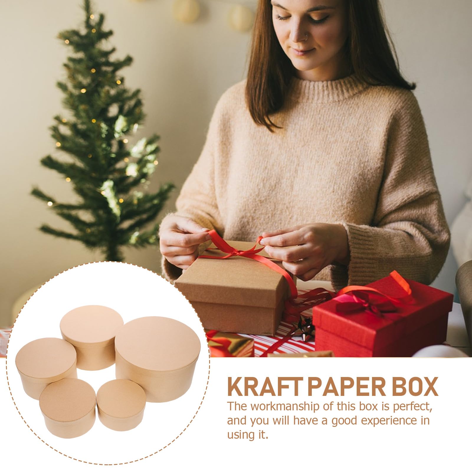 GALPADA Set di 1 Scatola Regalo Rotonda in Carta Kraft Color Cachi, Elegante e Delicata, per Decorazioni da Stanza e Confezioni Regalo Dolci Inclusi